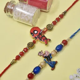 MEIRA JEWELLERY Set Of 2 Rakhi With Greeting Card & Roli Chawal-23
