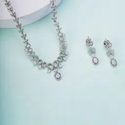 Opal Touch Rhodium-Plated Cubic Zirconia Studded Jewellery Set-81