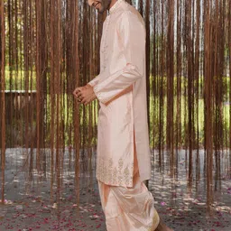 HILO DESIGN Men Embroidered Regular Pure Silk Kurta with Dhoti Pants & With Dupatta image 5