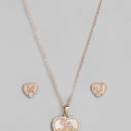 Carlton London Dual Tone CZ Studded Heart Pendant and Earring Set-1