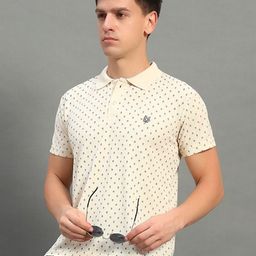 STELVIN Men Floral Printed Polo Collar Cotton T-shirt-image-72