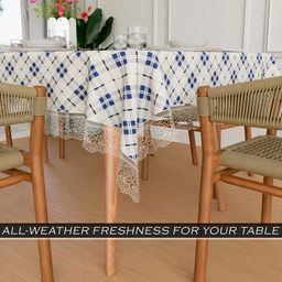 Myntra Elegant Homes White Check Printed Waterproof 6-Seater 1.52m x 2.3m PVC Table Cover image 2