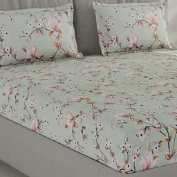 Monte Carlo Green & Off White Floral Printed 130 TC Queen Bedsheet Set 2.2 x 2.5 m-picture-39