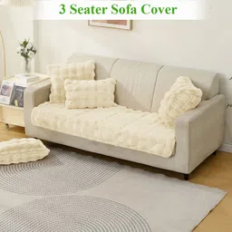 HOKIPO Beige Faux Fur 3 Seater Sofa Mat Cover With Arms-image-35