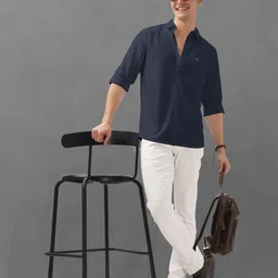 BULLMER Men Spread Collar Textured Cotton Casual Shirt-picture-15