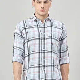 Duke Men Slim Fit Tartan Checked Spread Collar Cotton Casual Shirt-image-43