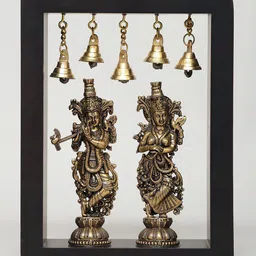 Exotic India Yellow & Brown Radha Krishna Statue With Bells Wall Decor-image-70