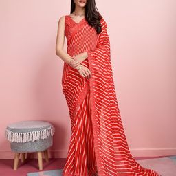 HERE&NOW Striped Leheriya Pure Chiffon Saree-image-18