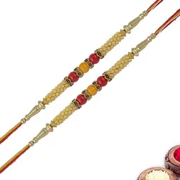 MEIRA JEWELLERY Set Of 2 Designer Rakhis With Greeting Card & Roli Chawal-image-46
