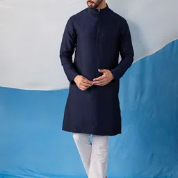 Inddus Men Regular Thread Work Kurta with Trousers-picture-6