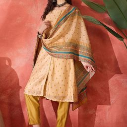 Sangria Polka Dots Printed A-Line Kurta with Trouser & Dupatta image 3