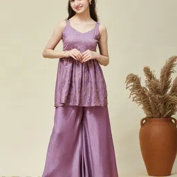 CurlyTales Floral Embroidered Georgette Fit & Flare Dress-picture-19