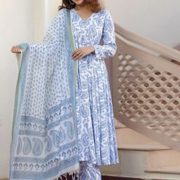 THE FAB FACTORY Women Ethnic Motifs Printed Kurta with Trousers & Dupatta-image-98
