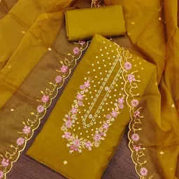MANVAA Floral Embroidered Thread Work Unstitched Dress Material-image-88
