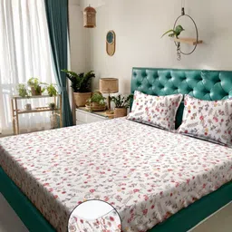KLOTTHE White & Red Printed 300 TC Double Bedsheet With 2 Pillow Covers - 2.7 m x 2.7 m-18
