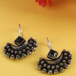 OPUS GEMS Artificial Stones Studded Oxidised Diamond Shaped Drop Earrings-picture-4