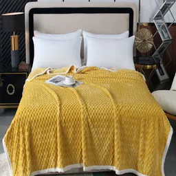 JC HOME Yellow AC Room 300 GSM Double Bed Blanket-23