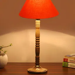 Devansh Orange-Coloured Frustum Shaped Wooden Table Lamp-image-89