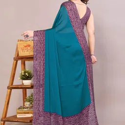 kalini KALINIPrinted Border Solid Saree With Blouse Piece image 4