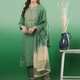 Sangria Floral Yoke Design  Sequinned Straight Kurta & Trouser With Dupatta-picture-35