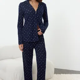 Trendyol Women Geometric Printed Pure Cotton Night suit-image-34