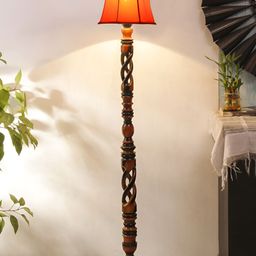 Devansh Brown & Orange Wooden Floor Lamp With Shade-40