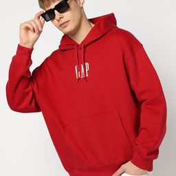 GAP Brand Logo Embroidered Hooded Oversized Pullover with Inner Fleece-image-75
