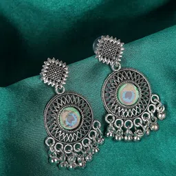 Thrillz Silver-Plated Artificial Beads Beaded Circular Jhumkas-95