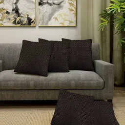 Aura Black & Silver-Toned 5 Pieces Embellished Square Cushion Covers-4