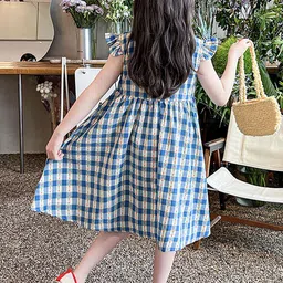 LULU & SKY Checked Flutter Sleeve Fit & Flare Dress image 3