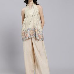 WoowZerZ Embroidered Halter-Neck Tunic With Palazzo Co-Ords-image-43