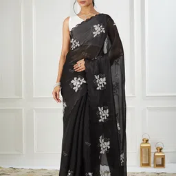 FABMORA Embellished Embroidered Organza Saree-image-9