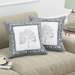 Myntra Elegant Homes Grey & Blue Set of 2 Floral Square Cushion Covers-25