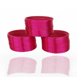 Guddan Set of 48 Magenta Glossy Metal Bangles image 3
