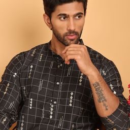 Jompers Geometric Printed Mandarin Collar Straight Kurta With Pyjamas-picture-45