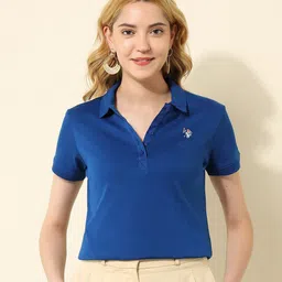U.S. Polo Assn. Women Regular Fit Solid Polo Collar Cotton T-shirt-image-22