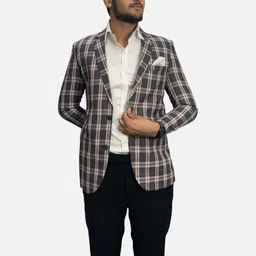 GARGIAN Master Cut Men Brown Check Printed Polyviscose Formal Blazers-picture-33