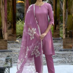 DEVATITHI Women Solid Kurta with Trousers & Dupatta-image-102