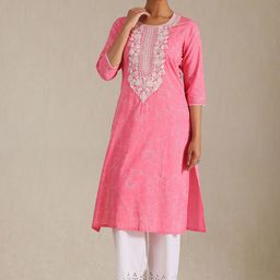 Soch Floral Printed Round Neck Thread Work Pure Cotton Straight Kurta-picture-34