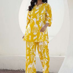 FLAVIA CREATION Printed Notch Neck Pure Cotton Tunic With Trousers-39