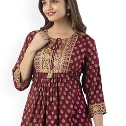 DMP FASHION Floral Yoke Design Tie-Up Neck Thread Work A-Line Kurti-image-80