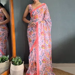 Sidhidata Floral Printed Pure Georgette Ready to Wear Saree-image-9