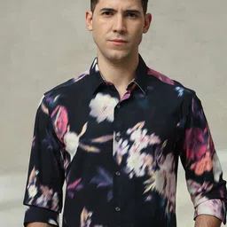 Mufti Men Slim Fit Spread Collar Abstract Printed Formal Shirt-image-32