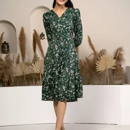 DressBerry Floral Print Puff Sleeve Crepe Fit & Flare Dress-picture-15