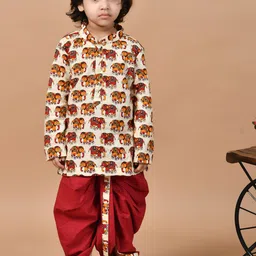 BAESD Boys Animal Printed Regular Pure Cotton Kurta with Dhoti Pants-15