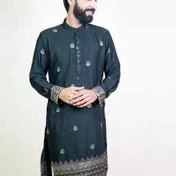 KUNDALI KAKSHAY Ethnic Motifs Embroidered Sequinned Straight Kurta With Pyjamas-image-43