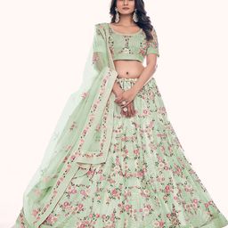 ODETTE Floral Embroidered Beads and Stones Net Semi-Stitched Lehenga & Blouse With Dupatta-picture-9