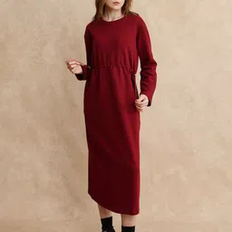 RAREISM Women Solid A-Line Cotton Midi Dress-picture-48