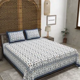 CLOTHOLOGY Blue & White Floral 180 TC King Bedsheet with 2 Pillow Covers-image-44