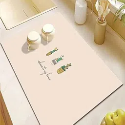 HOUSE OF QUIRK Beige & Green Printed Rectagular Kitchen Dish Drying Mat-10
